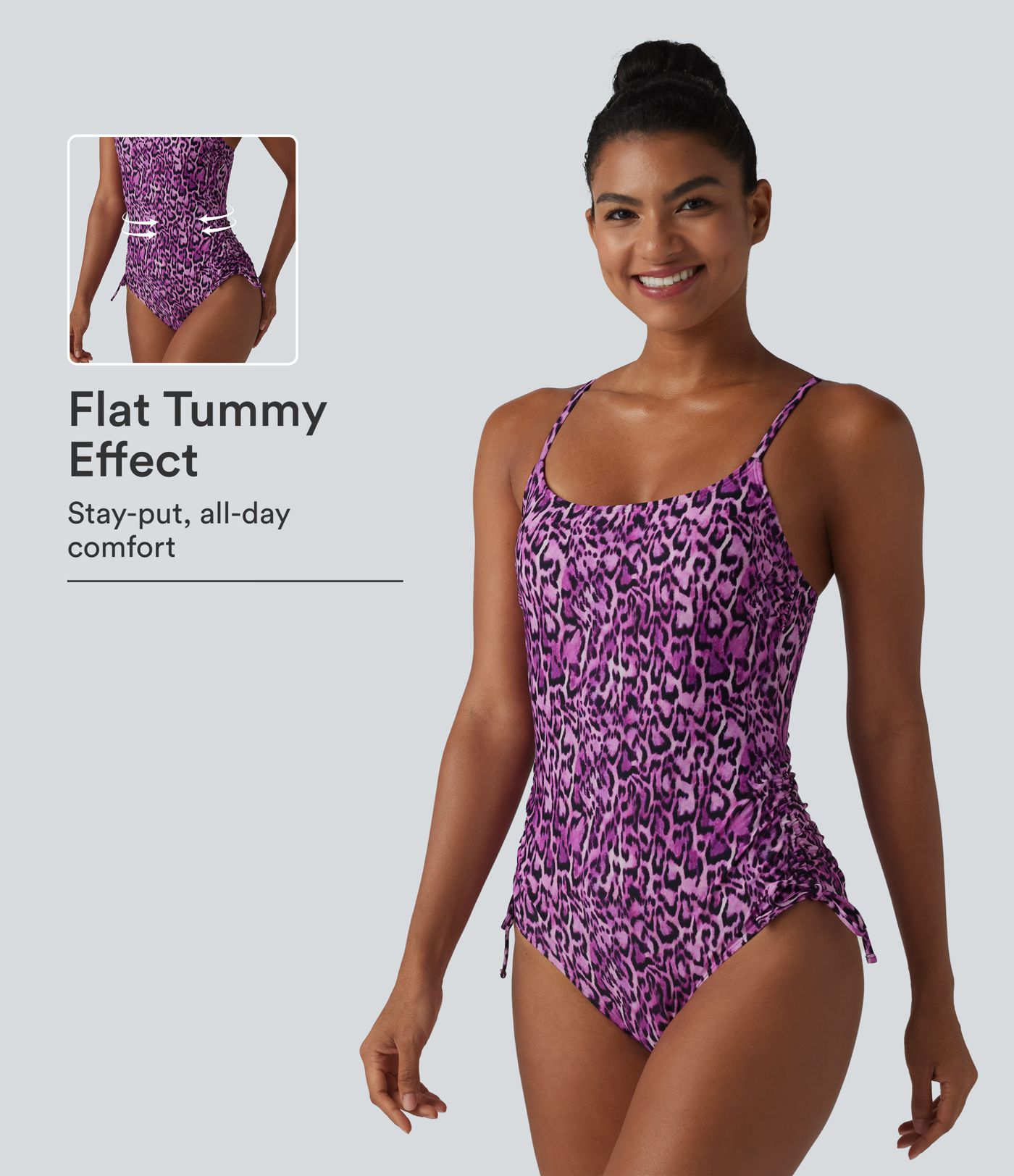 Square Neck Built-in Bra Tummy Control Drawstring Leopard Print One-Piece Swimsuit Square Neck Built-in Bra Tummy Control Drawstring Leopard Print One-Piece Swimsuit