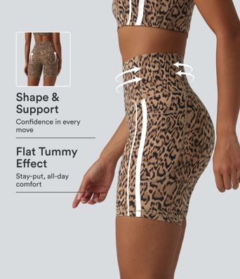 Halara UltraSculpt™ Leopard Print High Waisted Tummy Control Color Block Stripes Training Biker Shorts 7'' with Pockets Halara UltraSculpt™ Leopard Print High Waisted Tummy Control Color Block Stripes Training Biker Shorts 7'' with Pockets