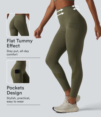 Halara UltraSculpt™ High Waisted Tummy Control Scrunch Contrast Mesh Training 7/8 Leggings with Pockets Halara UltraSculpt™ High Waisted Tummy Control Scrunch Contrast Mesh Training 7/8 Leggings with Pockets