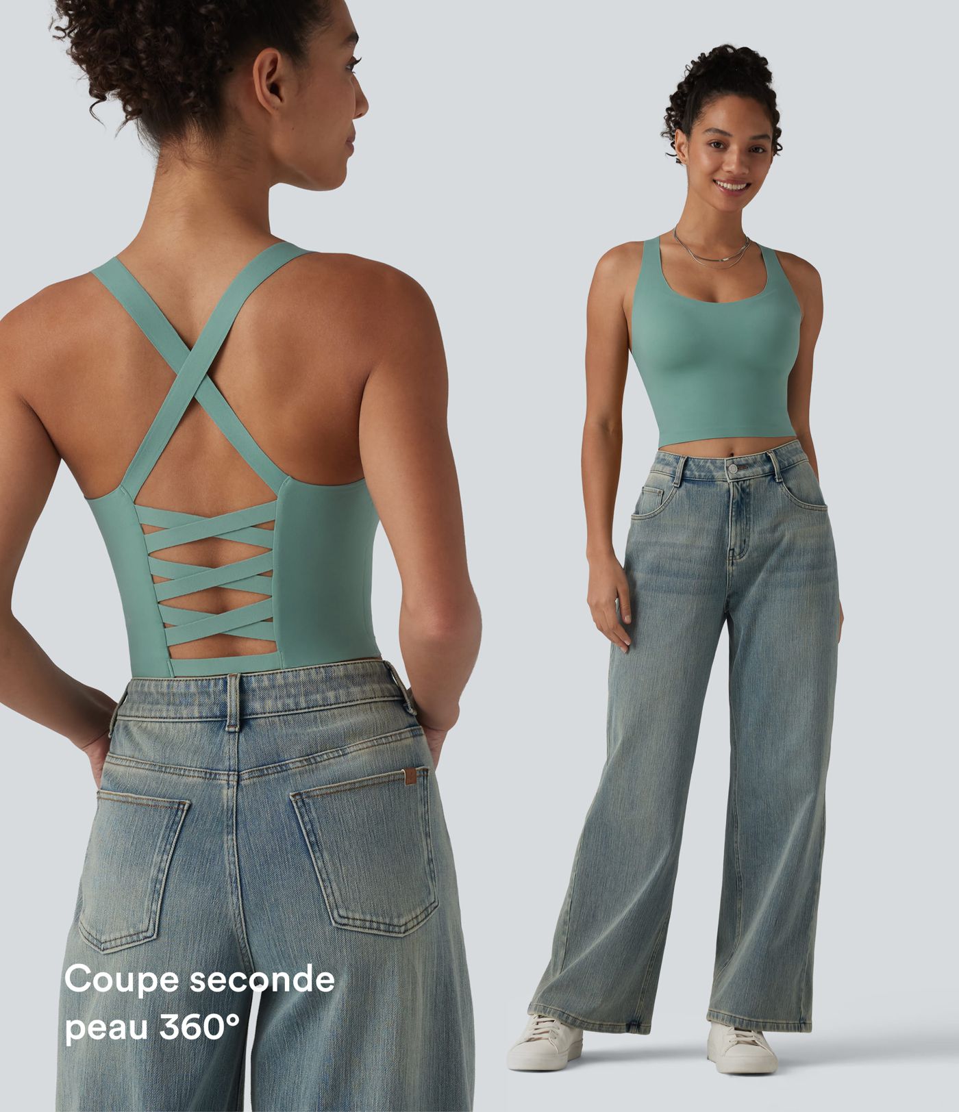 Crop top casual col U avec brassière intégrée — Bonnets B-E Crop top casual col U avec brassière intégrée — Bonnets B-E