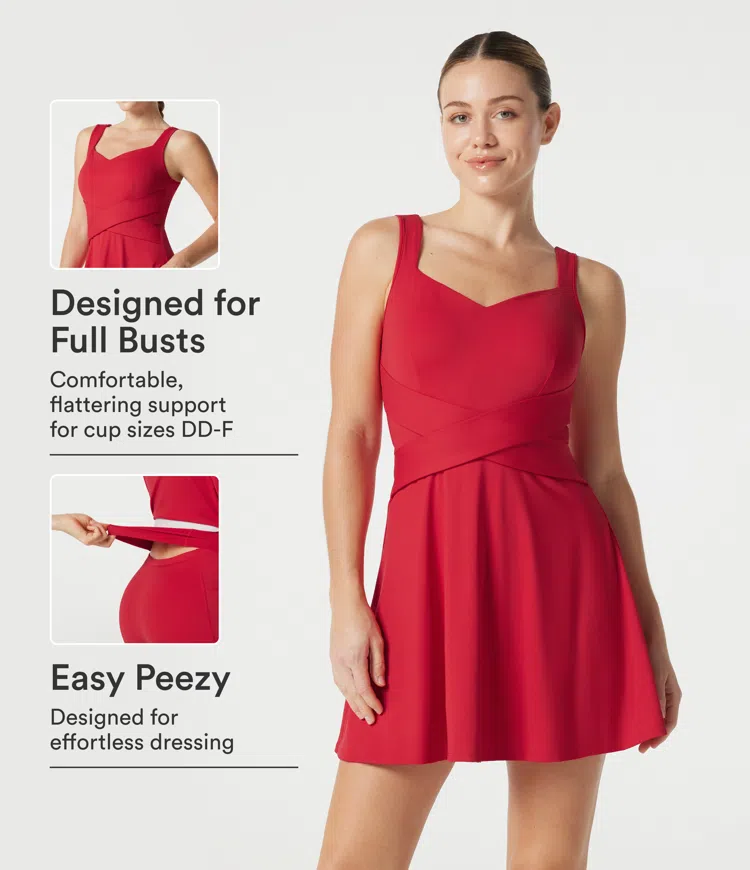 SoftlyZero™ robe de tennis active mini 2-en-1 InstantCool avec soutien-gorge intégré aérien, poches, bonnets DD-F — édition Easy Peezy