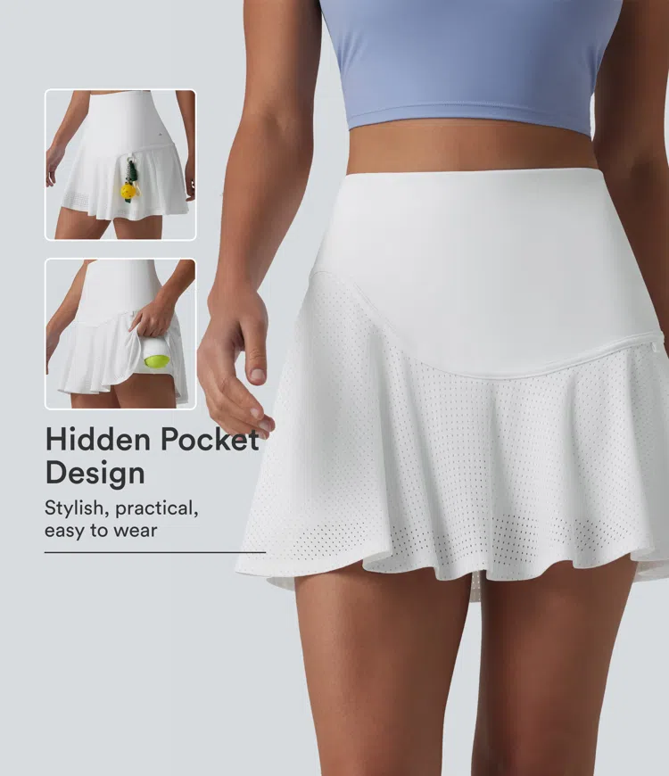 SoftlyZero™ Airy High Waisted Eyelet 2-in-1 InstantCool Mini Tennis Skirt with Pockets