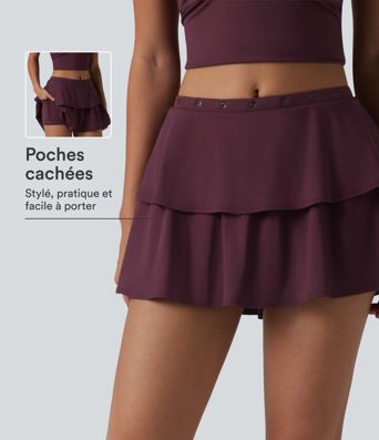 SoftlyZero™ Airy jupe mini décontractée à volants 2-en-1 taille moyenne toucher frais détails œillets avec poche