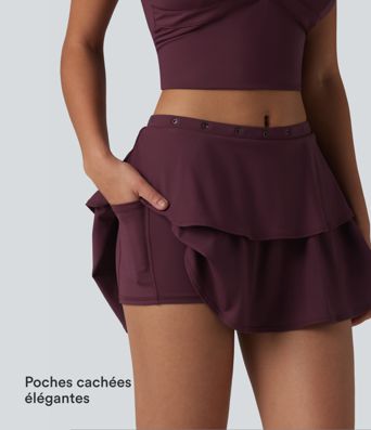SoftlyZero™ Airy jupe mini décontractée à volants 2-en-1 taille moyenne toucher frais détails œillets avec poche