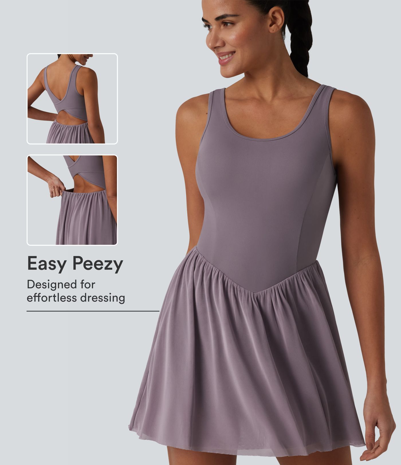 SoftlyZero™ Crisscross Backless Contrast Mesh 2-in-1 Built-in Bra Flowy Mini Tennis Active Dress with Pockets-Easy Peezy SoftlyZero™ Crisscross Backless Contrast Mesh 2-in-1 Built-in Bra Flowy Mini Tennis Active Dress with Pockets-Easy Peezy