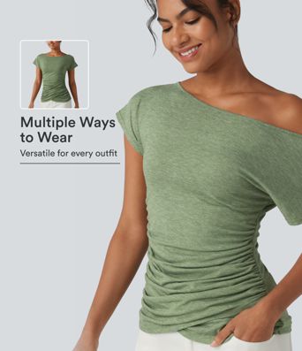 One Shoulder Short Sleeve Ruched Casual Top