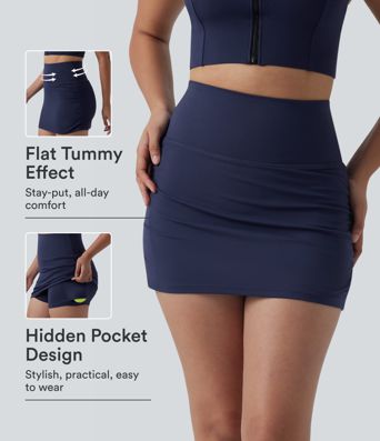 SoftlyZero™ High Waisted Tummy Control 2-in-1 Ruched Bodycon Mini Tennis Skirt with Pockets-UPF50+ SoftlyZero™ High Waisted Tummy Control 2-in-1 Ruched Bodycon Mini Tennis Skirt with Pockets-UPF50+