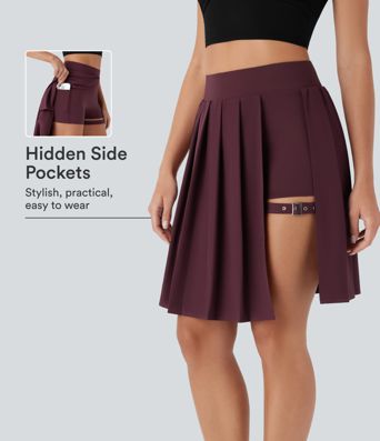 Breezeful™ Jupe décontractée plissée taille haute 2-en-1 avec boucle réglable, séchage rapide et poche — longueur allongée