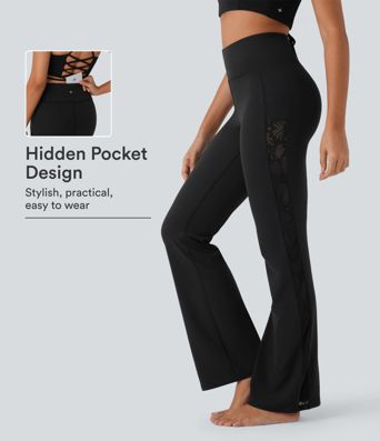 SoftlyZero™ Hoge taille yoga-bootcutlegging met contrasterend kant en zak - UPF50+ SoftlyZero™ Hoge taille yoga-bootcutlegging met contrasterend kant en zak - UPF50+