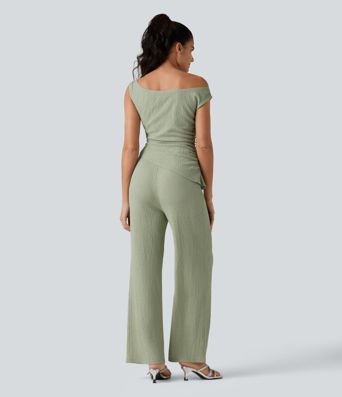 Off Shoulder Built-in Bra Casual Jumpsuit-Easy Peezy Edition Off Shoulder Built-in Bra Casual Jumpsuit-Easy Peezy Edition