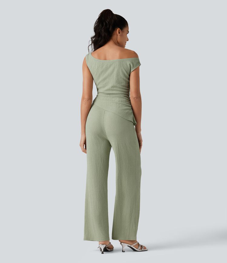 Off Shoulder Built-in Bra Casual Jumpsuit-Easy Peezy Edition Off Shoulder Built-in Bra Casual Jumpsuit-Easy Peezy Edition