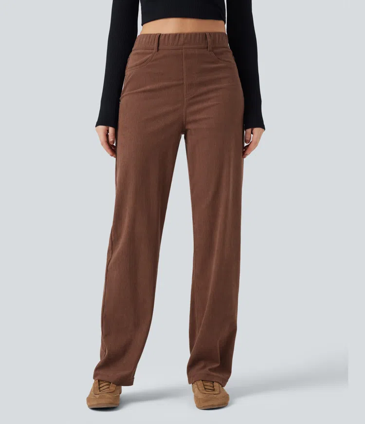Demitasse High Waisted Tummy Control Corduroy Straight Leg Casual Pants with Pockets / 1