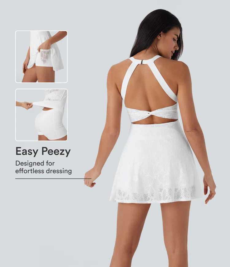 Lace 2-in-1 Mini Dance Active Dress with Pockets-Easy Peezy