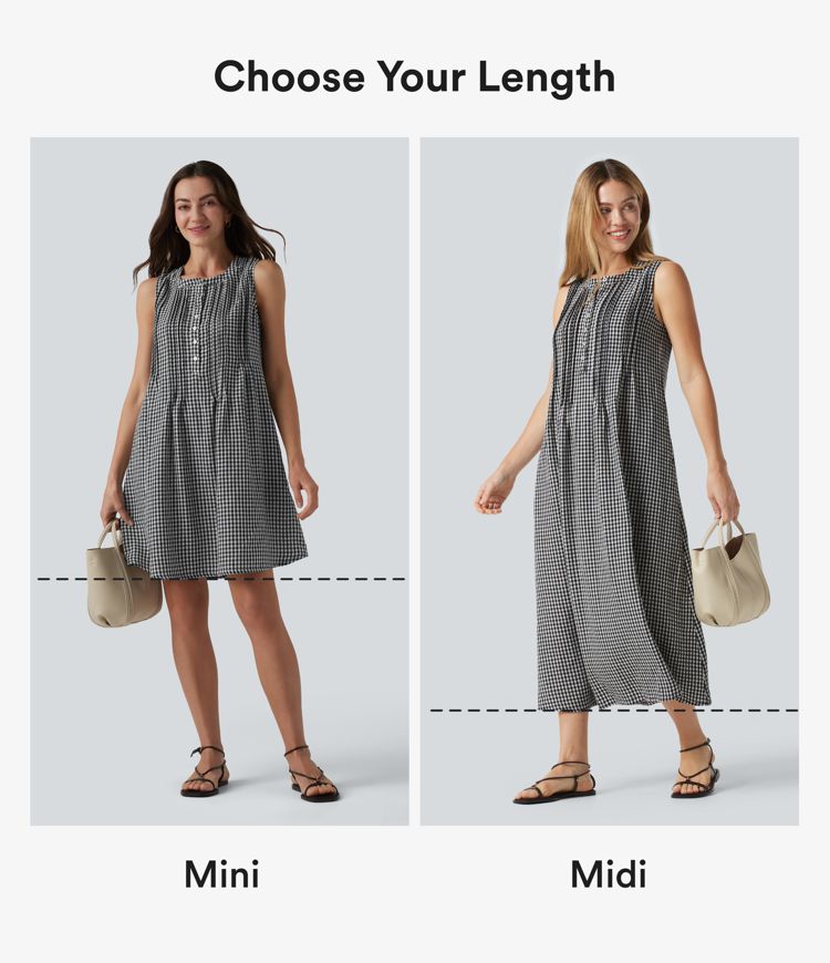 Round Neck Sleeveless Plaid Mini Casual Linen-Feel Dress with Pockets Round Neck Sleeveless Plaid Mini Casual Linen-Feel Dress with Pockets