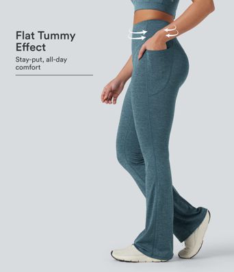 Leggings de yoga bootcut Halara UltraSculpt™ jaspeado SoCinched de talle alto con control abdominal, secado rápido y bolsillos