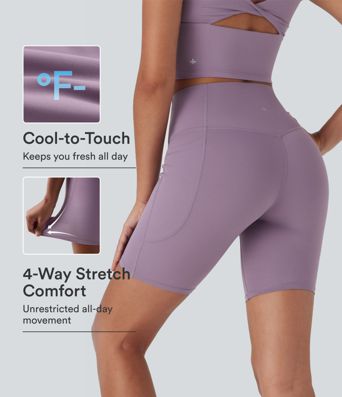 Halara UltraSculpt™ Cool Quick Dry High Waisted Tummy Control Shaping Yoga Biker Shorts 7'' with Pockets-UPF50+