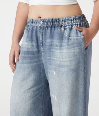 Plus Size Mid Rise Denim Print French Terry Casual Sweatpants Jeans with Pockets Plus Size Mid Rise Denim Print French Terry Casual Sweatpants Jeans with Pockets