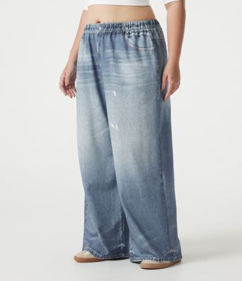 Plus Size Mid Rise Denim Print French Terry Casual Sweatpants Jeans with Pockets Plus Size Mid Rise Denim Print French Terry Casual Sweatpants Jeans with Pockets