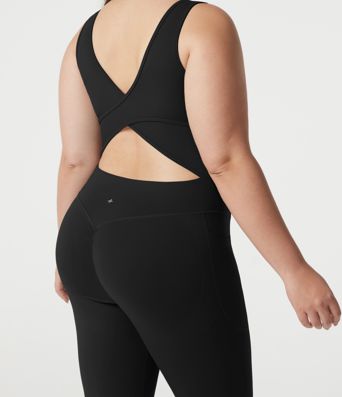 Halara UltraSculpt™ V-neck Crossover Backless Tummy Control Butt Lifting Built-in Bra Workout Plus Size Jumpsuit with Pockets