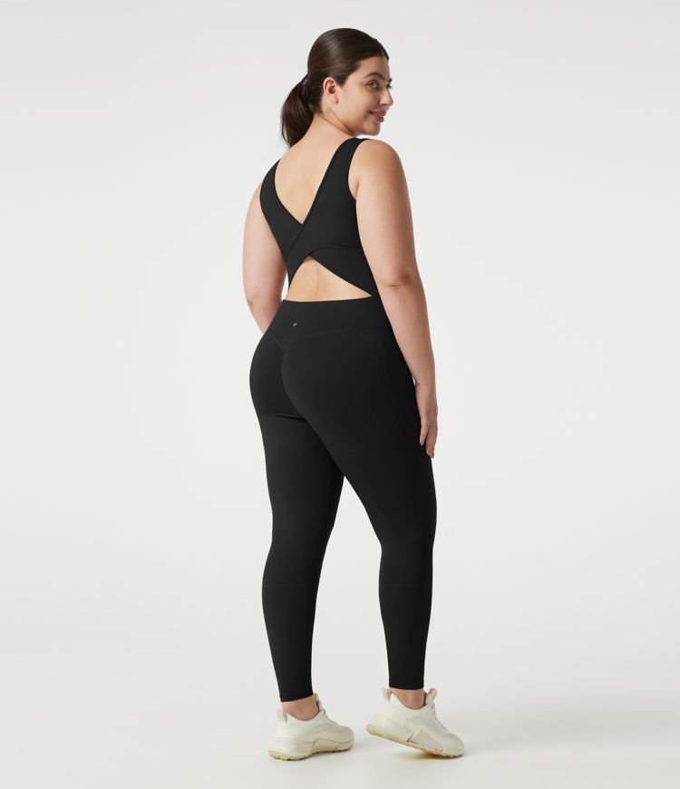 Halara UltraSculpt™ - Jumpsuit mit V-Ausschnitt, Seitentaschen, Bauchkontrolle, integriertem BH und überkreuztem Rückendesign - Po-Lifting, Plus-Size