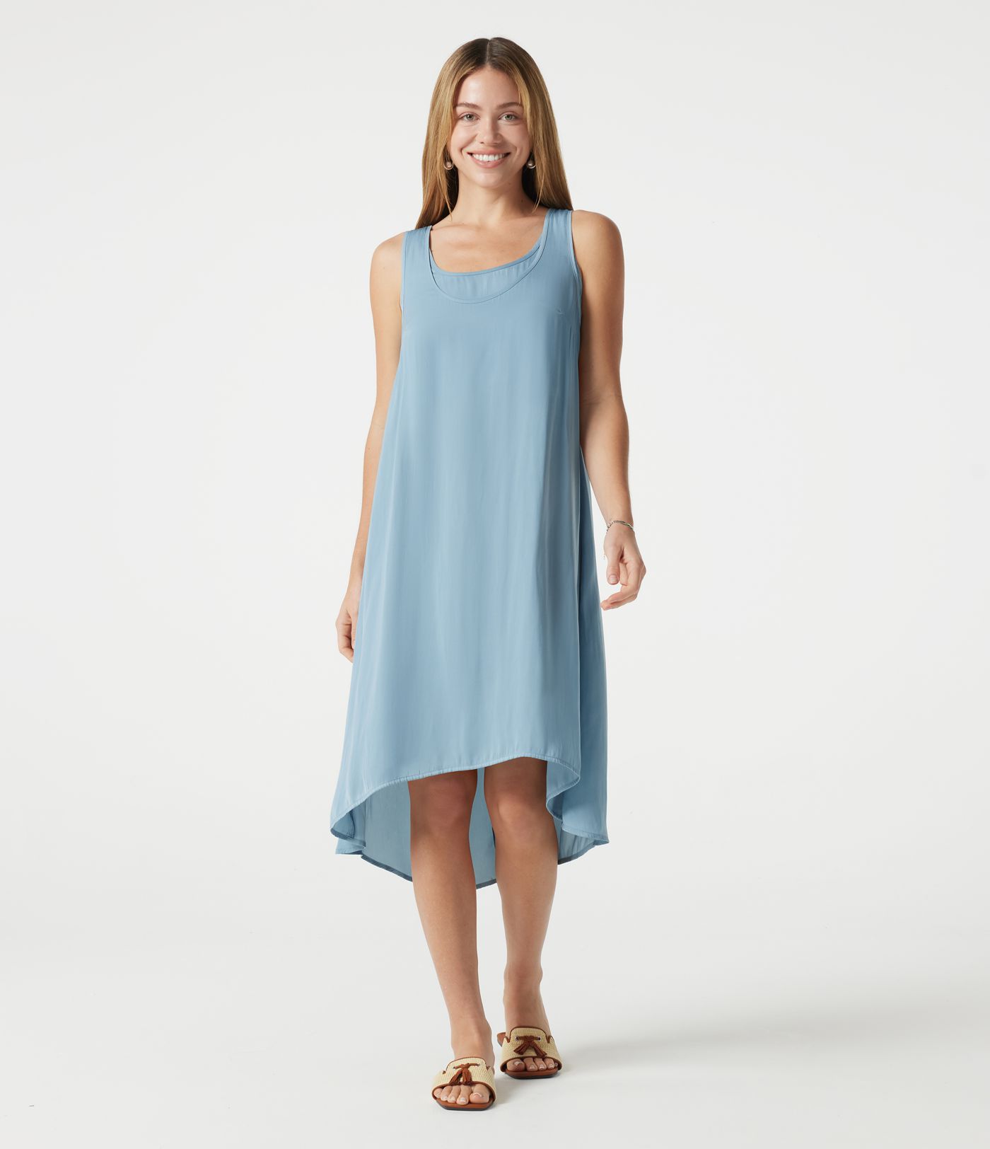 Scoop Neck Sleeveless 2-in-1 High Low Resort  Flowy Dress