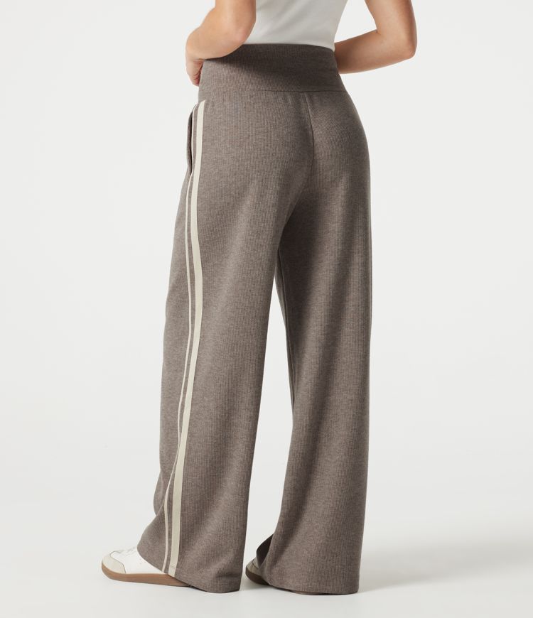 Ribbed High Waisted Tummy Control Drawstring Side Stripe Baggy Casual Pants with Pockets Ribbed High Waisted Tummy Control Drawstring Side Stripe Baggy Casual Pants with Pockets