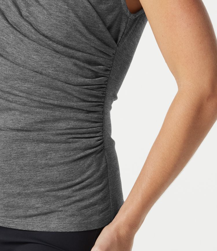 V Neck Sleeveless Ruched Casual T-Shirt