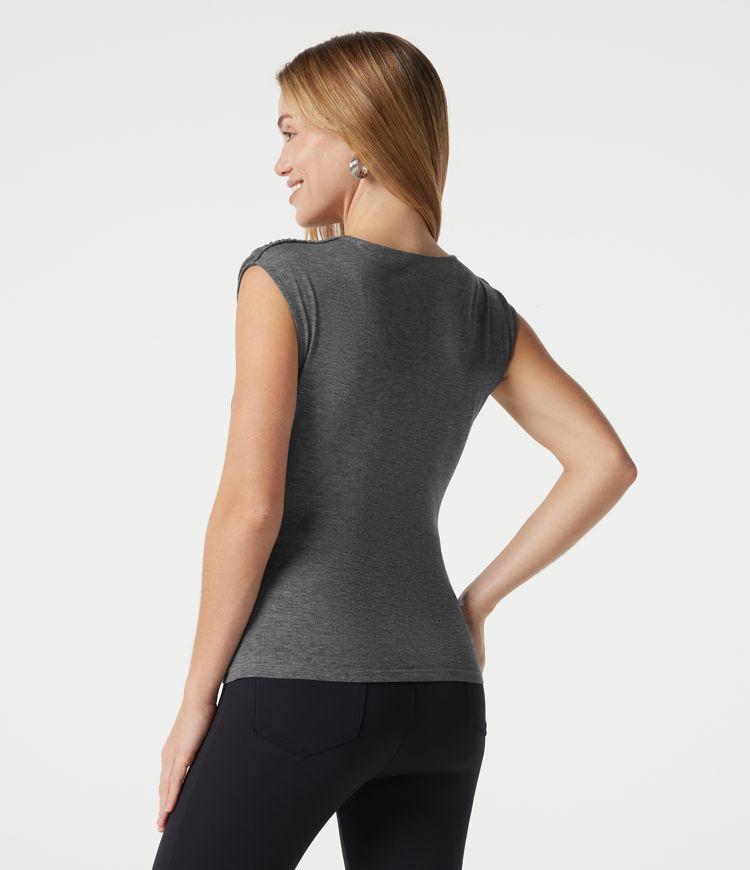 V Neck Sleeveless Ruched Casual T-Shirt