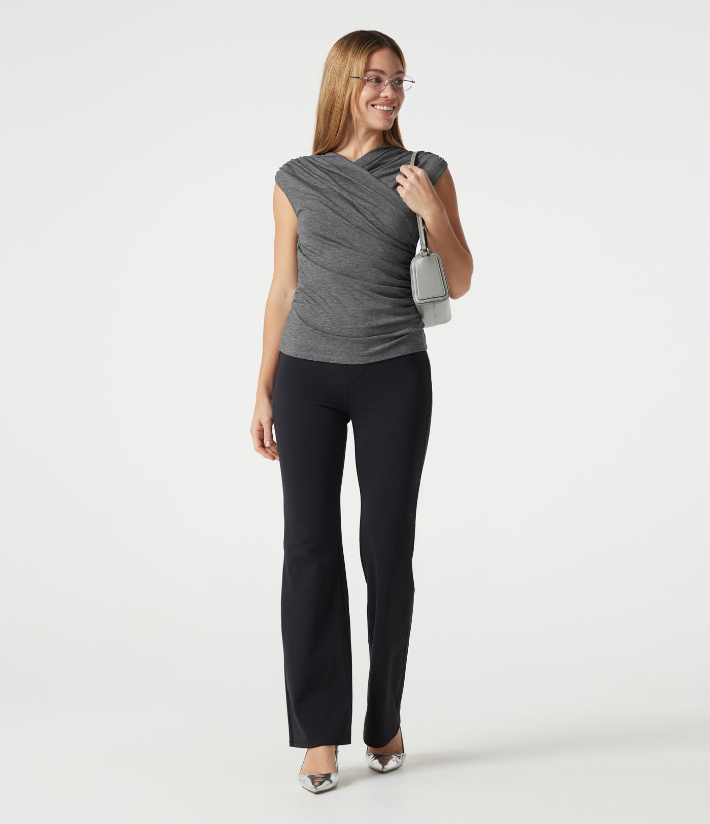 V Neck Sleeveless Ruched Casual T-Shirt