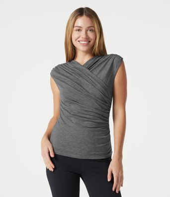 V Neck Sleeveless Ruched Casual T-Shirt