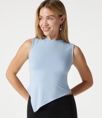 Round Neck Asymmetric Hem Casual Tank Top