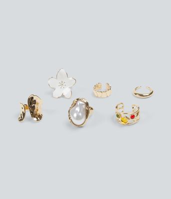 6 Pcs Alloy Floral Rings Set