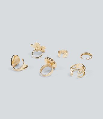 6 Pcs Alloy Floral Rings Set