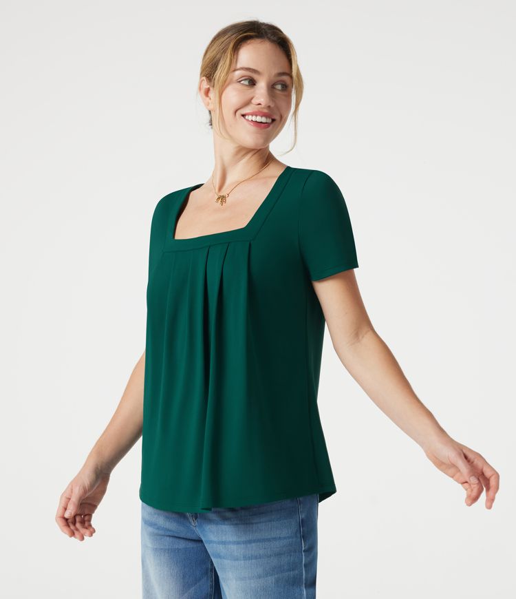 Blusa casual con escote cuadrado y mangas cortas