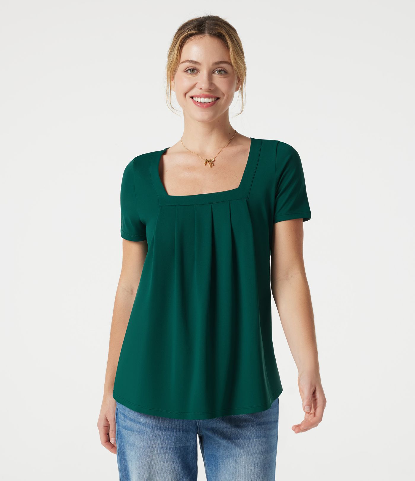 Blusa casual con escote cuadrado y mangas cortas