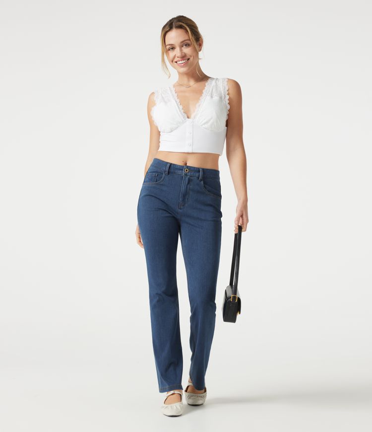 Washed Denim Bleached Blue Halara Flex™ - Lässige Bootcut-Jeans aus elastischem Strick-Denim mit mittelhohem Bund und Knopftaschen / 2