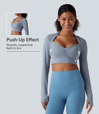 SoftlyZero™ Airy Push-Up Long Sleeve Thumb Hole Cropped InstantCool Yoga Sports Top