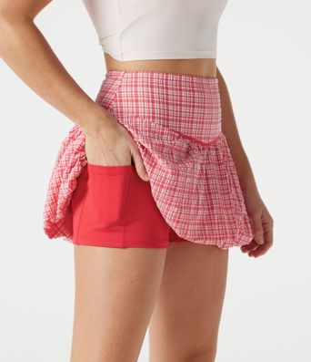 Jupe de tennis mini 2-en-1 bulle taille haute à carreaux froissés et séchage rapide avec poches Jupe de tennis mini 2-en-1 bulle taille haute à carreaux froissés et séchage rapide avec poches