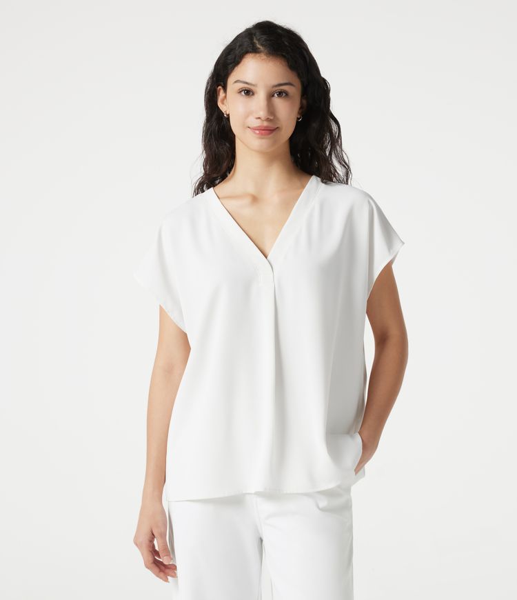 Wrinkle-resistant V-neck Short Sleeve Oversized Work Blouse