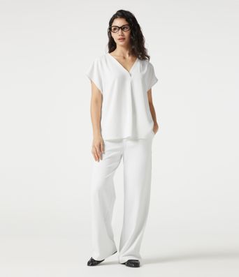 Wrinkle-resistant V-neck Short Sleeve Oversized Work Blouse