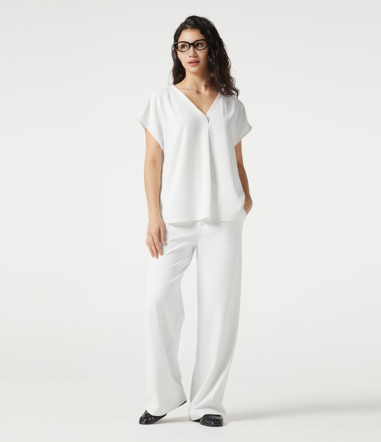 Wrinkle-resistant V-neck Short Sleeve Oversized Work Blouse