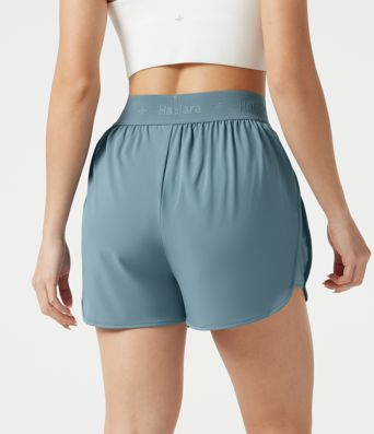 Breezeful™ High Waisted Contrast Mesh 2-in-1 Quick Dry Workout Shorts 3'' with Pockets