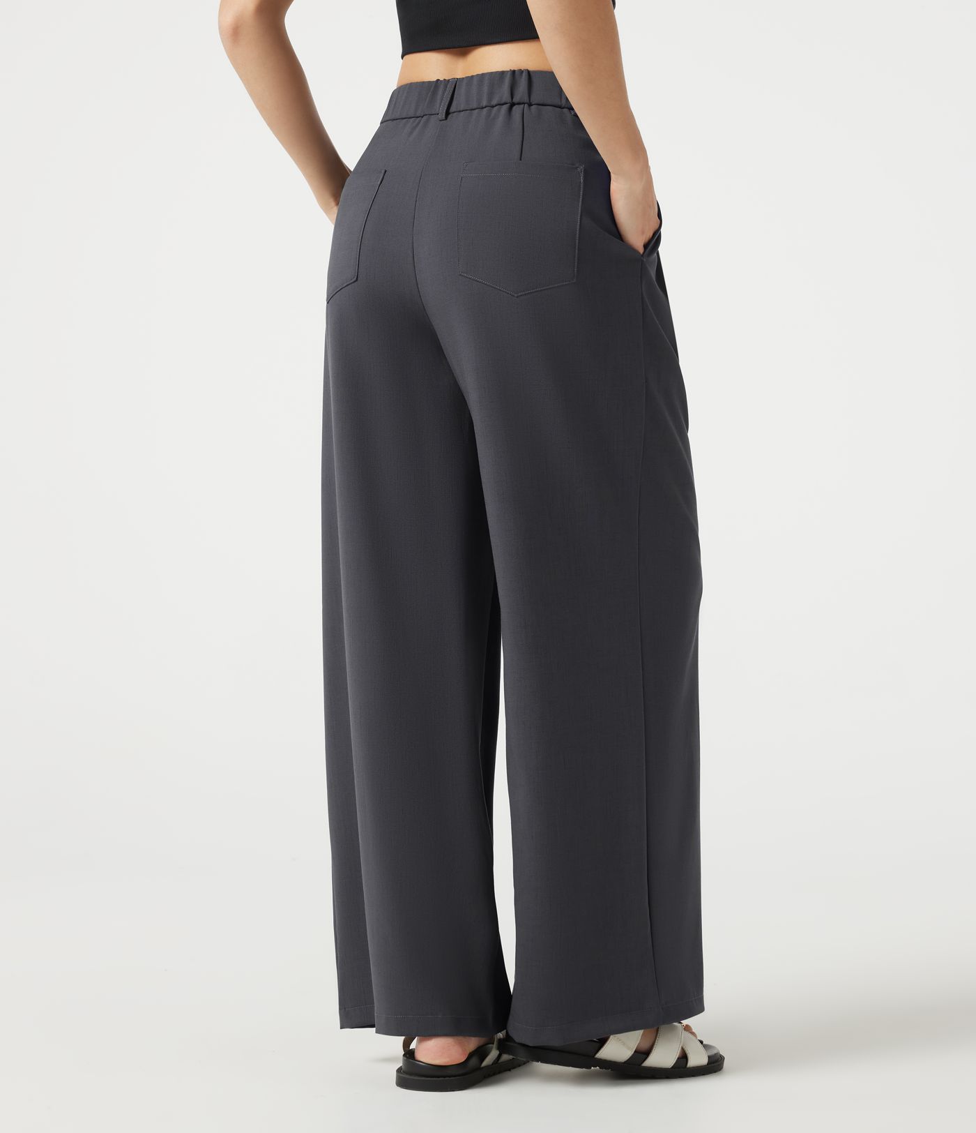 Mid Rise Baggy Casual Linen-Feel Pants with Pockets
