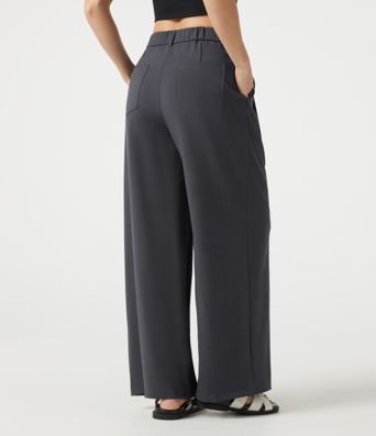 Mid Rise Baggy Casual Linen-Feel Pants with Pockets