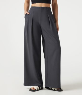 Mid Rise Baggy Casual Linen-Feel Pants with Pockets