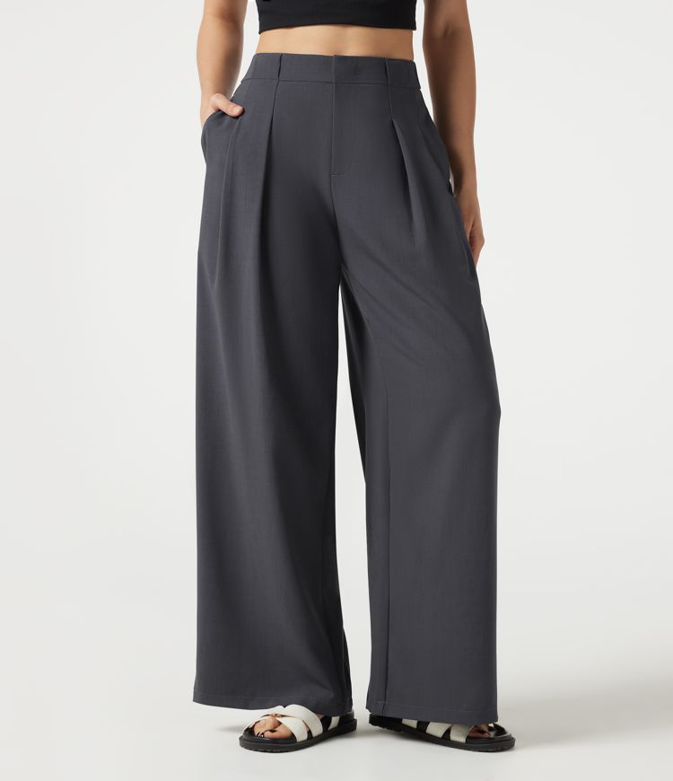 Mid Rise Baggy Casual Linen-Feel Pants with Pockets