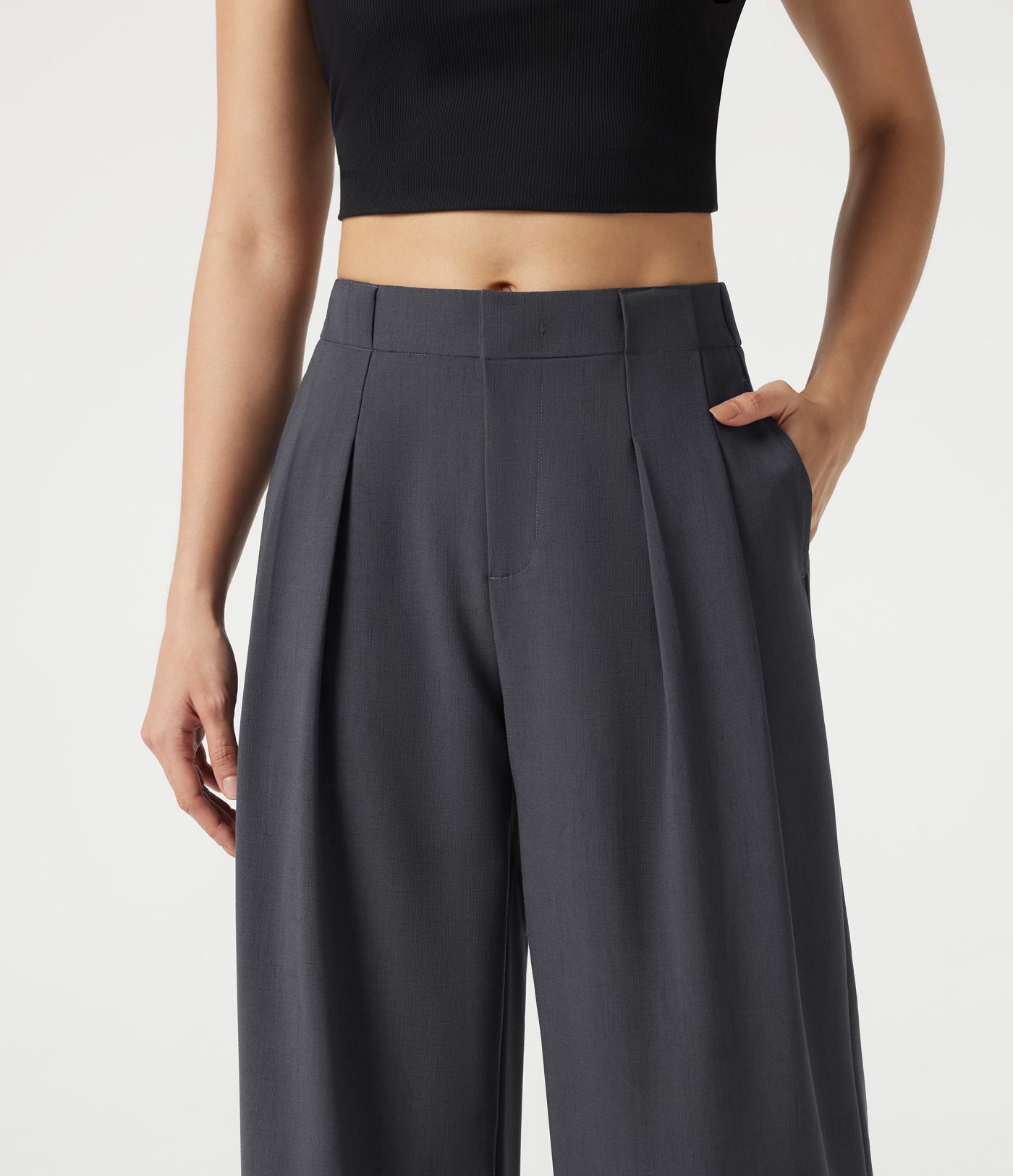 Mid Rise Baggy Casual Linen-Feel Pants with Pockets