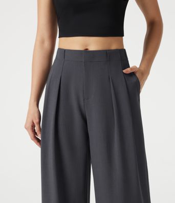 Mid Rise Baggy Casual Linen-Feel Pants with Pockets