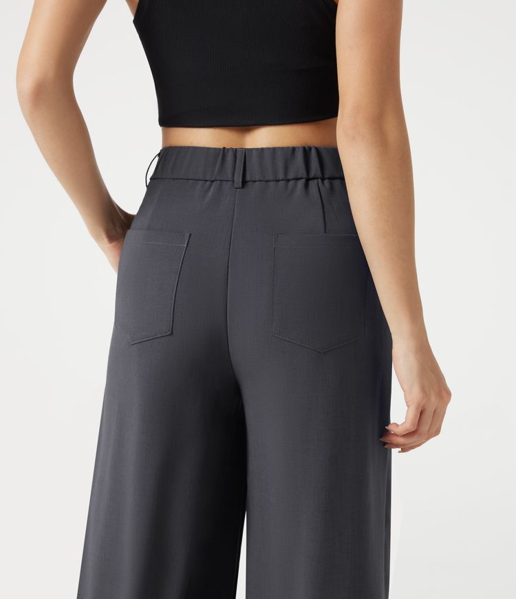 Mid Rise Baggy Casual Linen-Feel Pants with Pockets