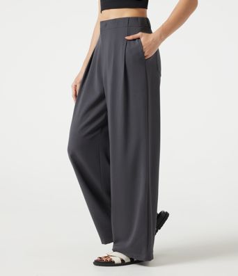 Mid Rise Baggy Casual Linen-Feel Pants with Pockets